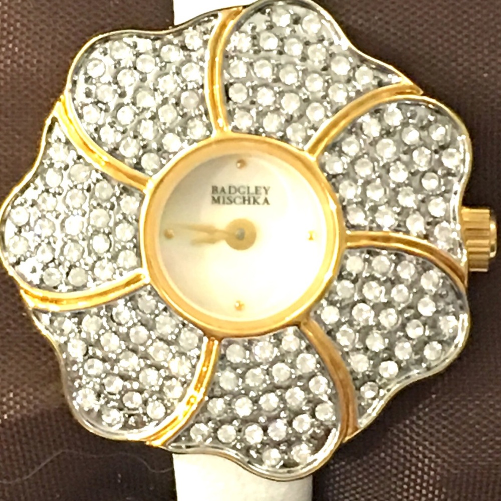 Badgley Mischka Floral Pave Ladies Watch in Box